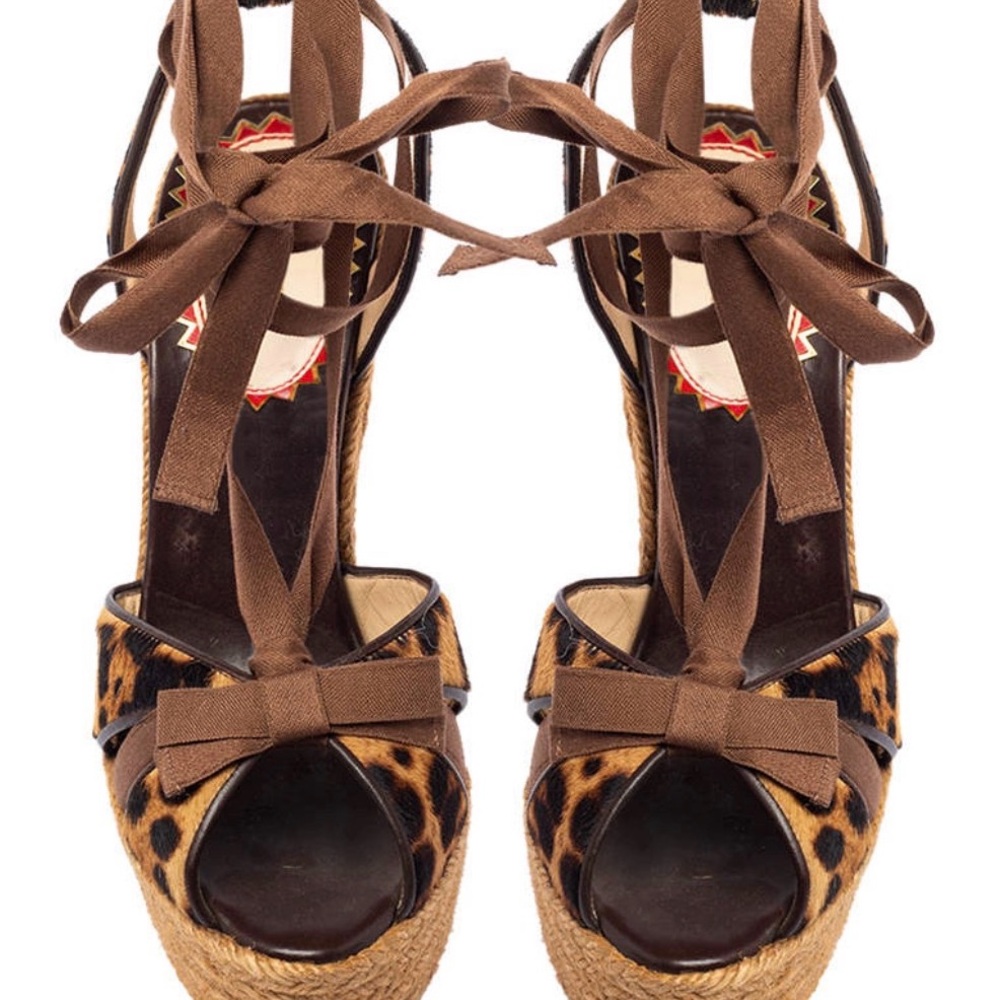 ✨💎Christian Louboutin💎✨ Animal Print Isabelle Espadrille Wedge Sandals EU37 - Picture 3 of 7